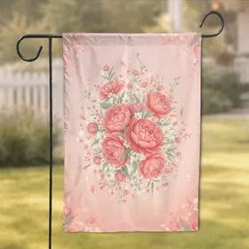 Blush Pink Salmon Coral Peony Blossoms Green Leaves Home Decor Gift Botanical Lover Garden Flag