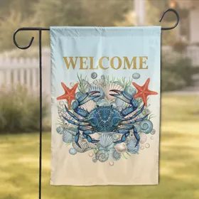 Blue Crab Welcome Sign - Coastal Home Decor Gift for Beach Lovers Garden Flag