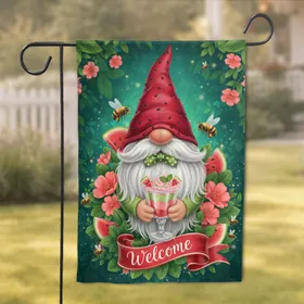 Garden Gnome Watermelon Treat Welcome Banner - Home Decor Gift for Garden Lovers Garden Flag