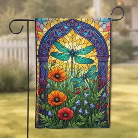 Stained Glass Dragonflies Garden Archway - Home Decor Gift for Wildlife Lovers Garden Flag