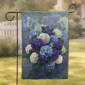 Indigo Violet Hydrangea Butterfly Blooms - Home Decor Gift for Garden Lover Garden Flag