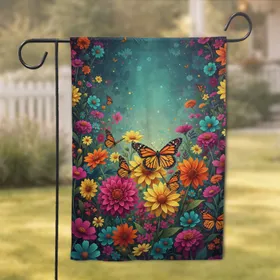 Monarch Butterfly Dahlia Zinnia Cosmos Garden - Home Decor Gift for Butterfly Lovers Garden Flag