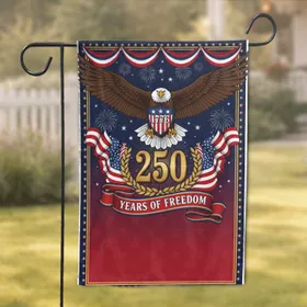 Bald Eagle 1776 Shield 250 Years Freedom - USA 250th Anniversary Celebration Garden Flag