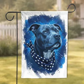 Majestic Blue-Eyed Pitbull Dog Star Bandana - Patriotic Home Decor Gift for Dog Lover Garden Flag