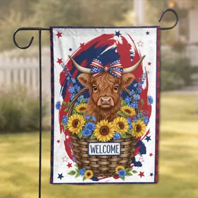 Baby Highland Cow Sunflowers Patriotic Stars Gingham - Farmhouse Home Decor Cow Lover Gift Garden Flag