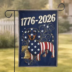 Dachshund American Flag Liberty Bell 1776-2026 - Patriotic USA 250th Anniversary Garden Flag