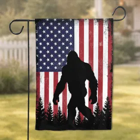 Bigfoot Sasquatch American Flag - Patriotic Outdoors Decor Gift for Bigfoot Lovers Garden Flag