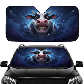 Friendly Grinning Cow Head Misty Night Sky - Car Interior Upgrade for Cow Lover Car Sunshade