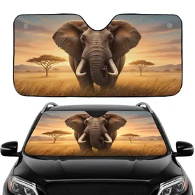 Majestic African Elephant Savanna Landscape - Road Trip Car Interior Upgrade Car Sunshade