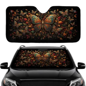 Monarch Geometric Floral Butterflies Autumn Leaves Branches - Car Interior Upgrade Car Sunshade