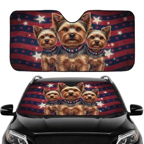Patriotic Yorkshire Terriers Independence Day Car Interior Upgrade Car Sunshade