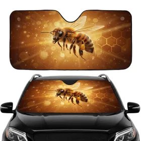 Majestic Golden Honey Bee in Flight Honeycomb Bokeh - Car Interior Upgrade Car Sunshade