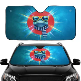 Blue Frog Yellow Sunglasses Blue White Scarf Red Circle - Commute Accessory Car Sunshade