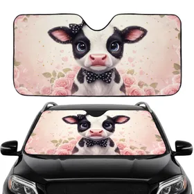 Big Eyed Baby Holstein Calf Blue Eyes Pink Rose - Car Interior Upgrade for Calf Lover Car Sunshade