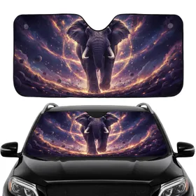 African Elephant Golden Purple Cosmos - Car Interior Upgrade Elephant Lover Gift Car Sunshade