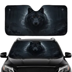 Majestic Black Wolf Piercing Amber Eyes Dark Mist Forest Primal - Wildlife Lover Road Trip Gift Car Sunshade