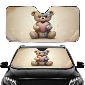 Patchwork Teddy Bear Pink Heart - Affectionate Car Interior Upgrade Car Sunshade