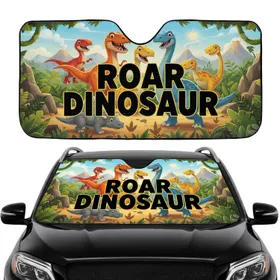 ROAR DINOSAUR Prehistoric Cartoon Dinosaurs Commute Accessory for Kids Car Sunshade