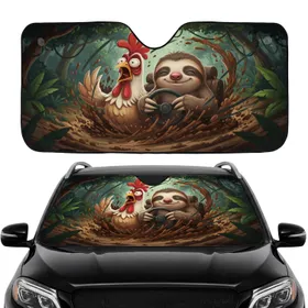 Shocked Chicken Smiling Sloth Steering Wheel Muddy Off Road Car Interior Upgrade Car Sunshade