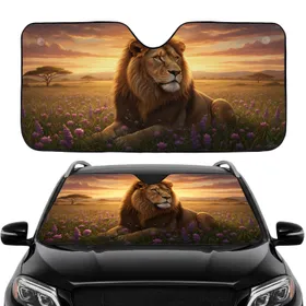 Majestic Lion African Savanna Landscape Sunset - Car Interior Upgrade Wildlife Lover Gift Car Sunshade