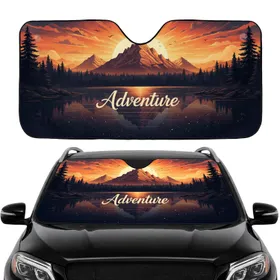 Mountain Sunset Forest Lake Adventure - Travel Essentials Road Trip Car Sunshade