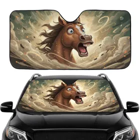 Shocked Horse Head with Dynamic Wind Swirls - Car Interior Travel Accessory Car Sunshade