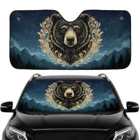 Majestic Bear Head Forest Mountain Night Sky Botanical - Car Interior Upgrade Wildlife Lover Gift Car Sunshade