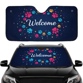 Welcome Script Paw Print Confetti Car Driving Essential Car Sunshade
