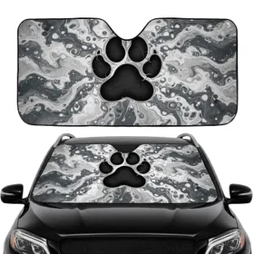 Black Paw Print White Grey Marbling Car Interior Upgrade Pet Lover Car Sunshade