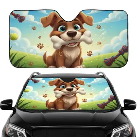 Brown Dog Bone Paw Prints Pet Road Trip Gift for Dog Lover Car Sunshade