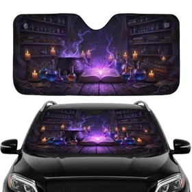 Arcane Spellbook Glowing Cauldron Potion Workshop - Car Interior Upgrade Car Sunshade