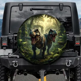 Tyrannosaurus Rex Dinosaurs Prehistoric Jungle Ruins - Adventure Lover Gift Spare Tire Cover
