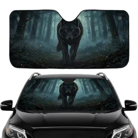 Intense Black Wolf Glowing Eyes Dark Forest - Wildlife Lover Road Trip Gift Car Sunshade