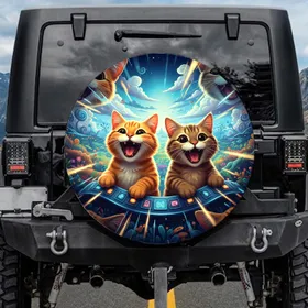 Exhilarated Adventure Cats - Adventure Lover Gift for Cat Owners Spare Tire Cover
