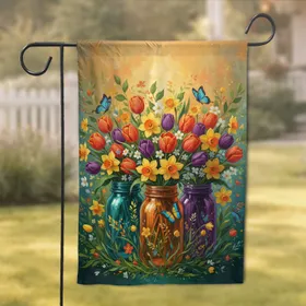 Mason Jar Spring Bouquets Butterflies - Home Decor Gift for Garden Lover Garden Flag