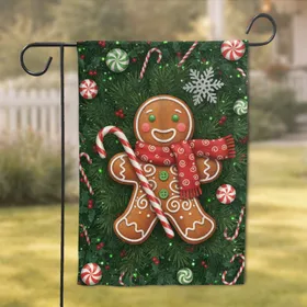 Gingerbread Man Candy Cane Peppermint Snowflake Holly - Christmas Holiday Decor Garden Flag