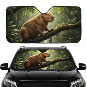 Capybara Branch Tropical Forest River Reflections - Wildlife Lover Travel Essential Car Sunshade