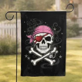 Pink Bandana Pirate Skull Heart Patch Crossed Bones - Adventurous Home Decor Gift for Pirate Lover Garden Flag