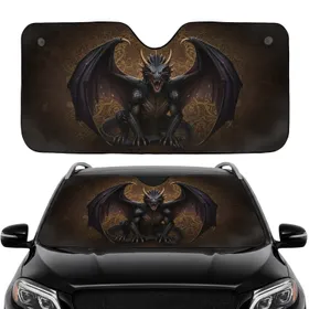 Fearsome Black Dragon Dark Purple Wings Golden Filigree - Car Interior Upgrade Car Sunshade