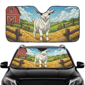 Fluffy White Baby Goat Golden Hay Wildflowers Rustic Farm Hills - Car Interior Upgrade Car Sunshade
