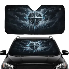 Rugged Compass Rose Icy Storm Clouds Distressed Ice - Car Interior Upgrade Car Sunshade