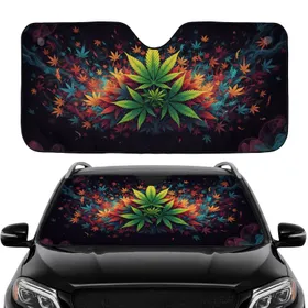 Deep Black Cannabis Leaves Mosaic Swirl - Car Interior Upgrade Road Trip Car Sunshade
