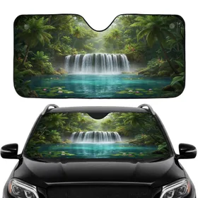 Lush Tropical Waterfall Clear Cascading Water Lily Pad Pool - Car Interior Upgrade Car Sunshade