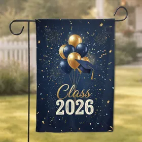 Class 2026 Gold Navy Balloons Graduation Cap - High School College Graduation Gift Garden Flag