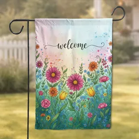 Welcome Wildflower Garden Daisies Asters Tulips - Home Decor Gift Garden Flag
