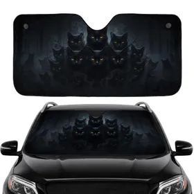 Mysterious Black Cats Luminous Amber Eyes Forest Fog Car Interior Upgrade Car Sunshade