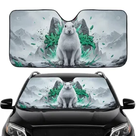 Realistic White Snowshoe Hare Teal Mountain Ice - Road Trip Travel Essentials Gift Car Sunshade