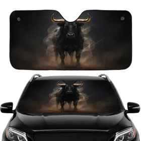 Black Bull Golden Horns with Swirling Dust - Road Trip Essentials Car Sunshade
