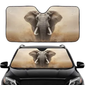African Elephant Head Ivory Tusks Savanna Grasses Atmospheric Haze - Car Interior Upgrade Car Sunshade