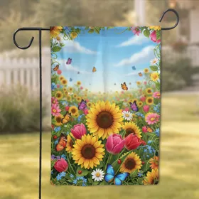Golden Sunflowers Tulips Butterflies Wildflower Meadow - Home Decor Garden Lover Gift Garden Flag